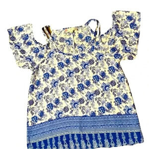 Pink Rose Women's Cold Shoulder Floral Blouse Blue Size XL